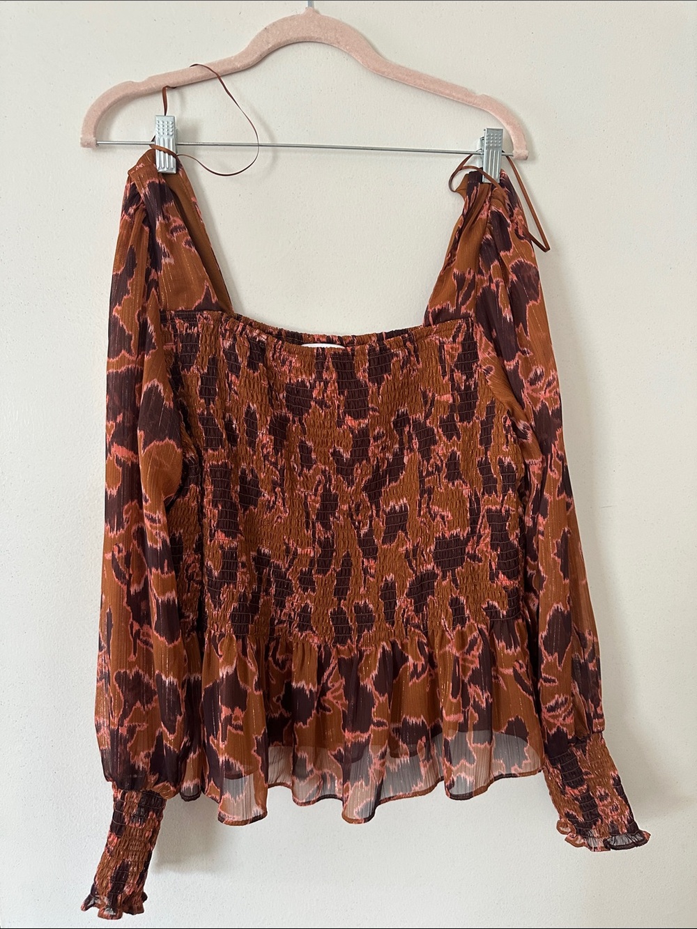 Rust & Chocolate with gold Printed Smocked Blouse